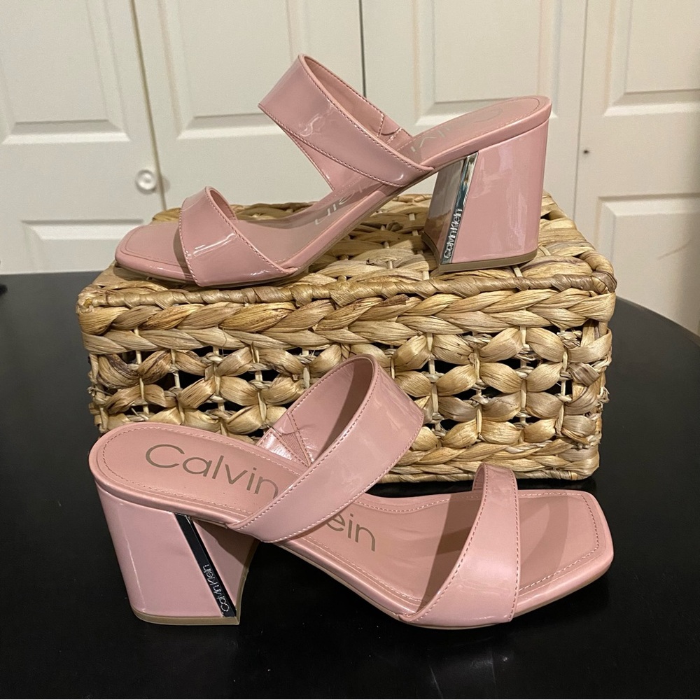 Calvin Klein Blush Pink Block Heel Sandals NWOT